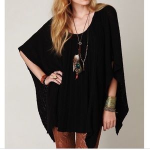 Free People Black Knit Poncho
